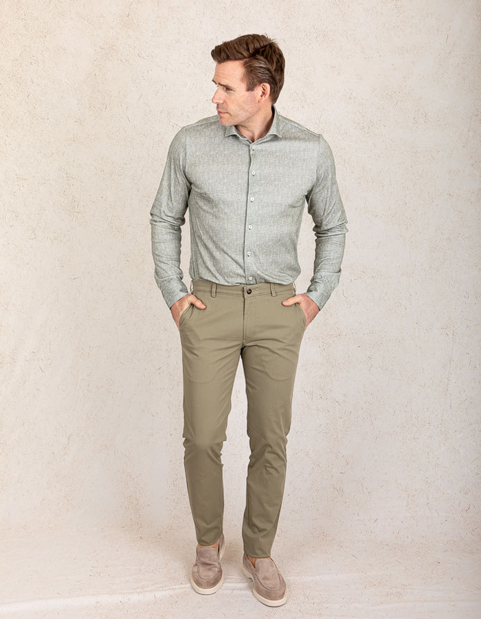 Slim fit jersey stretch hemd met visgraatstructuur