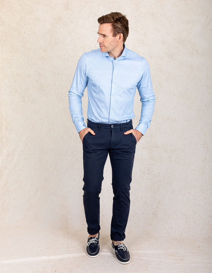  Slim fit jersey stretch hemd met visgraatstructuur