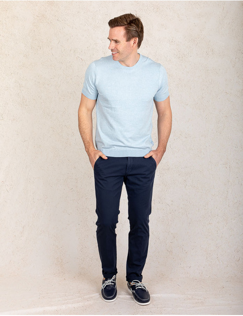Blauwe fijngebreide T-shirt