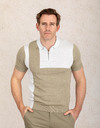 Slim fit gebreide polo met ritssluiting – zand en lichtgrijs