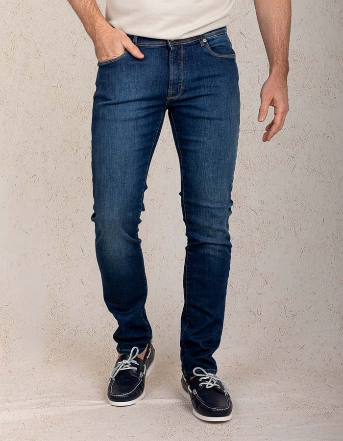 Donkerblauwe slim fit stretch jeans – ATN01S