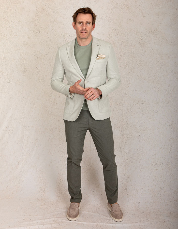 Slim fit jersey blazer in lichtgroene structuur 