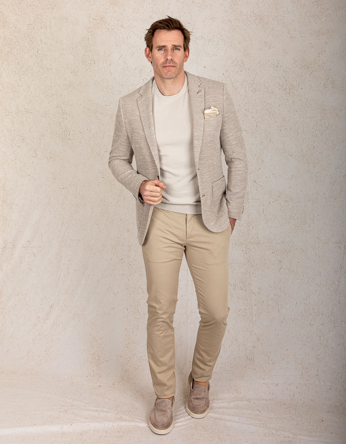 Slim fit blazer in beige structuurstof