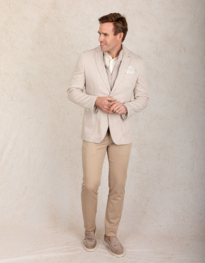 Slim fit jersey blazer met pied-de-poule structuur en uitneembare windstopper