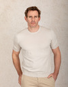 Beige fijngebreide katoenen T-shirt