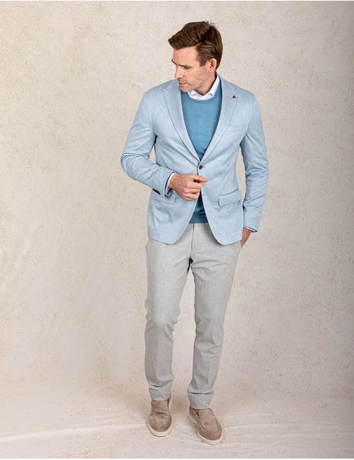 Slim fit jersey blazer in lichtblauw met visgraatstructuur 