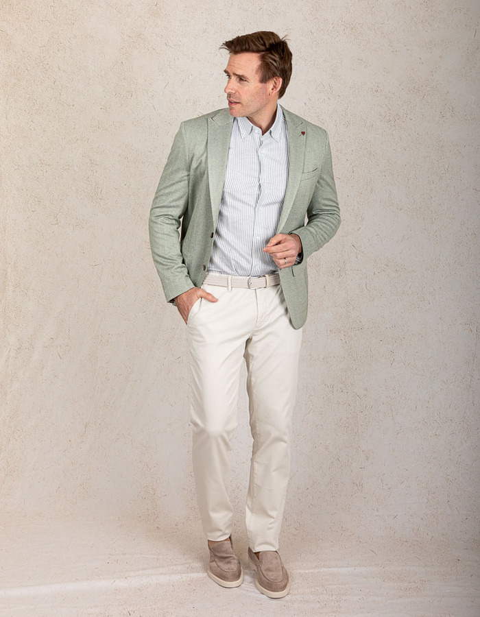 Slim fit jersey blazer in zachtgroen met visgraatstructuur 