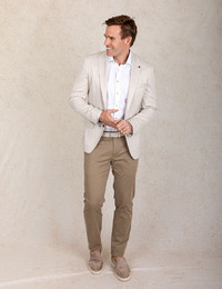 Slim fit jersey blazer in beige met visgraatstructuur 