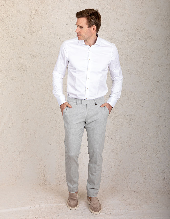 Slimline Wit Contrast Twill Overhemd  