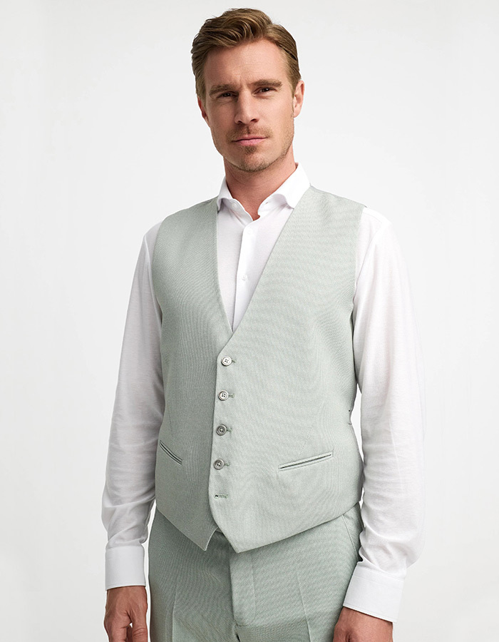 Slim fit groen omkeerbaar jersey gilet met birdseye en paisley motief