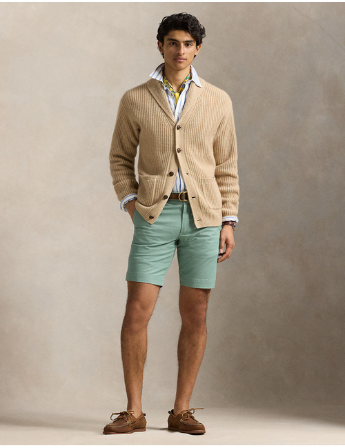 Slim fit chino short met stretch – 9.5 inch in faded mint