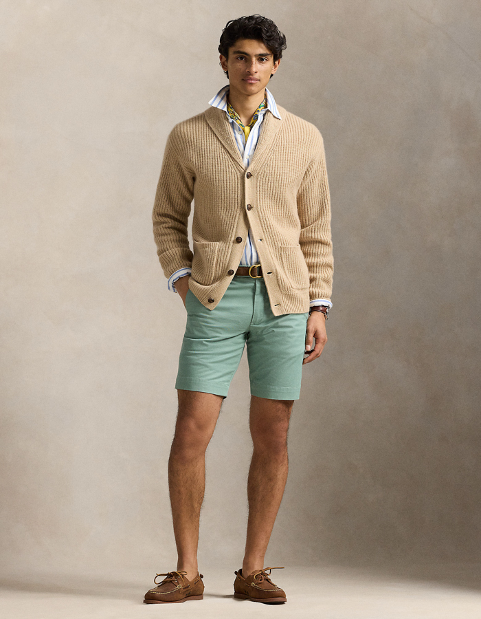 Slim fit chino short met stretch – 9.5 inch in faded mint