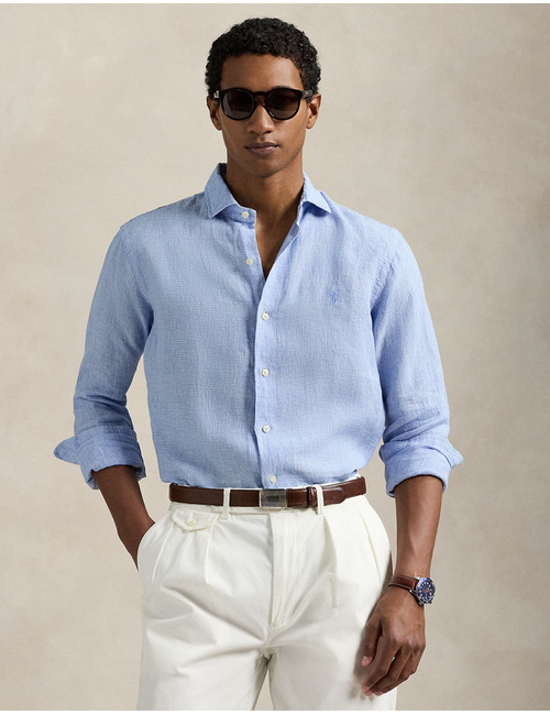Custom fit linnen hemd in cabana blue white – 100% linnen