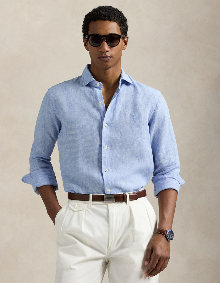 Custom fit linnen hemd in cabana blue white – 100% linnen