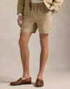  Linnen short met 6 inch lengte en trekkoord – coastal beige