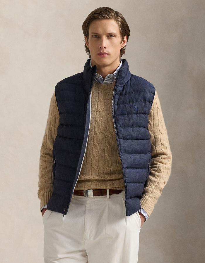 Lichtgewicht gewatteerd linnen vest – collection navy