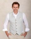 Slim fit gilet in linnenmix met visgraatstructuur in grijs-beige tint