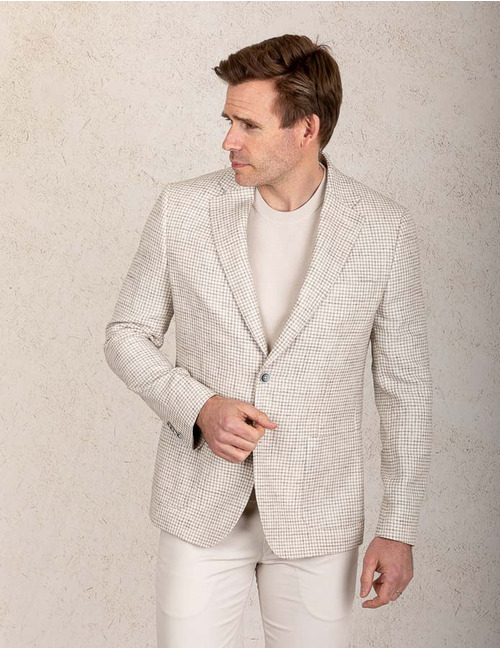 Fashion fit blazer in beige microstructuur 