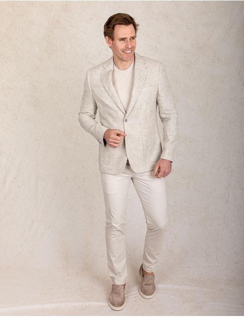 Fashion fit blazer in beige microstructuur 