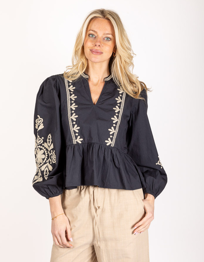 Neo Noir lange mouw bloes navy