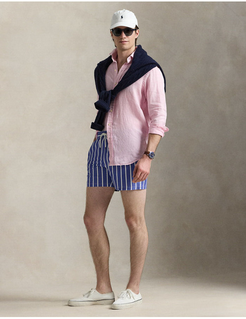 Slim fit zwemshort met blauwe verticale strepen – 4.5 inch