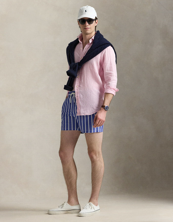 Slim fit zwemshort met blauwe verticale strepen – 4.5 inch