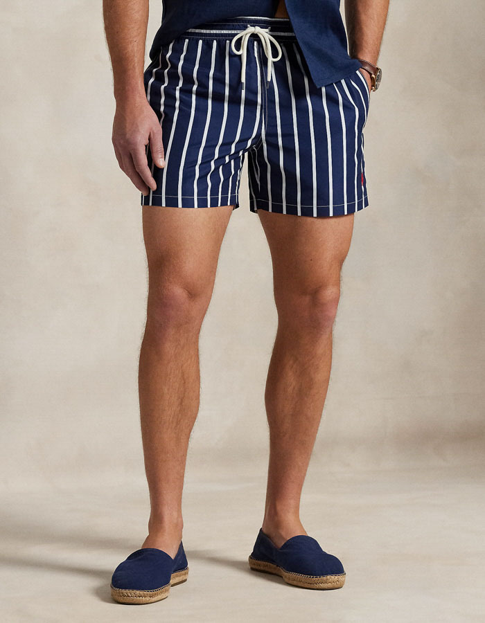 Slim fit zwemshort met navy verticale strepen – 4.5 inch