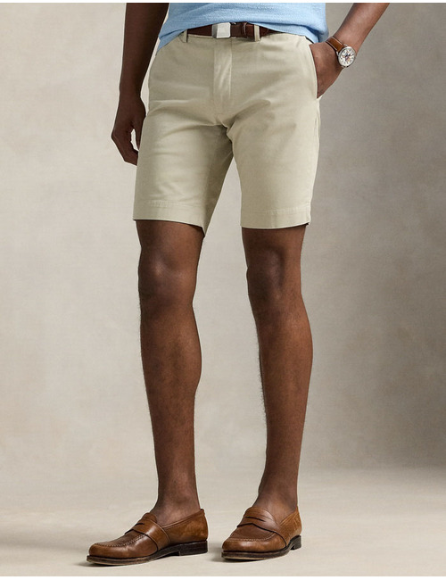 Beige slim fit stretch chino short