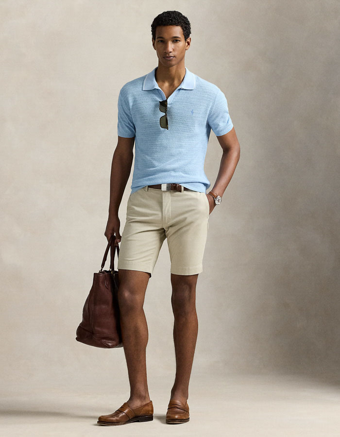 Beige slim fit stretch chino short