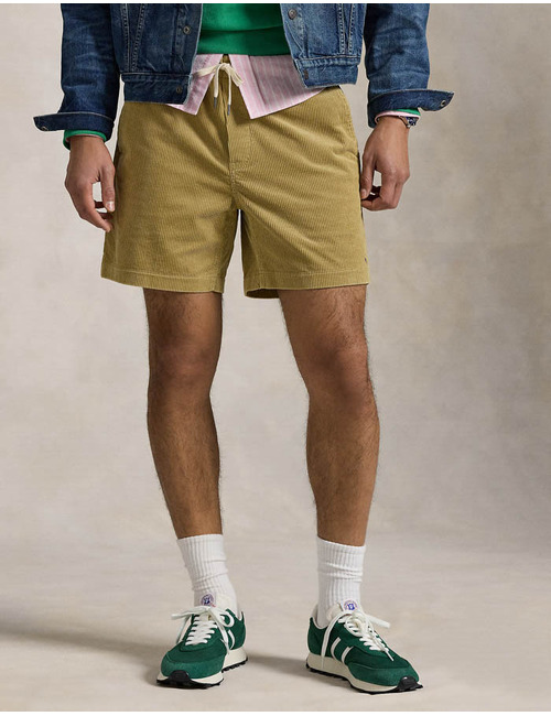 Beige corduroy short met drawstring