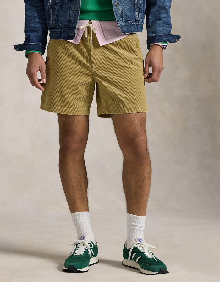 Beige corduroy short met drawstring