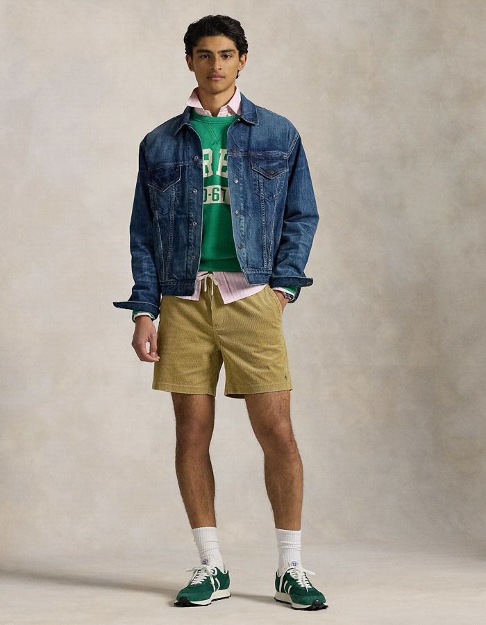 Beige corduroy short met drawstring