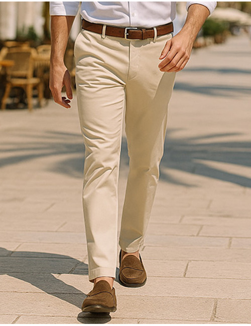 Beige modern fit katoenen chino
