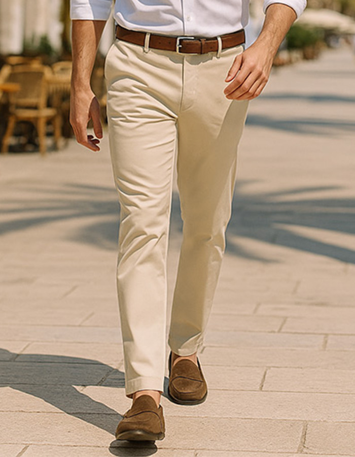 Beige modern fit katoenen chino
