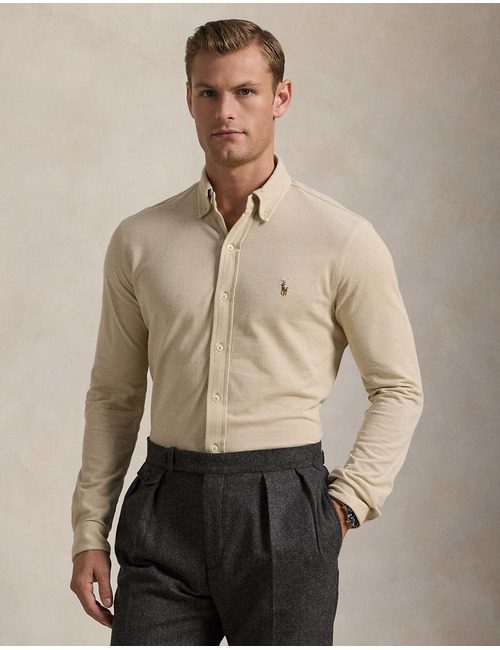 Beige knit oxford overhemd 