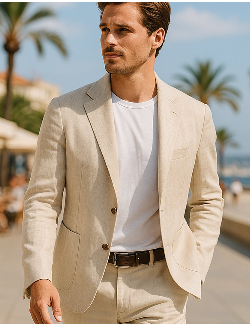 Beige slim fit blazer in 100% linnen
