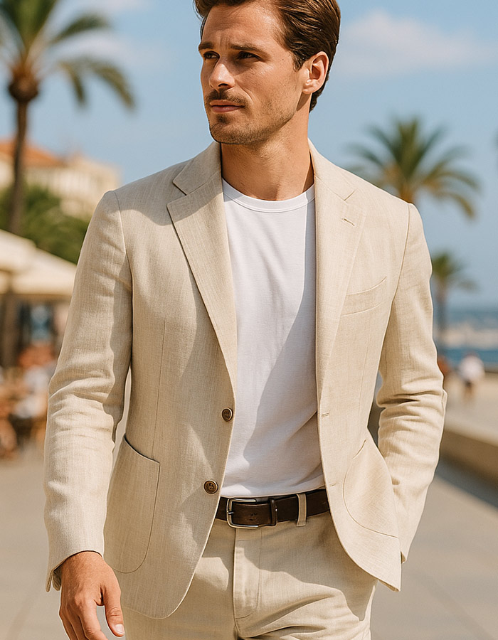 Beige slim fit blazer in 100% linnen