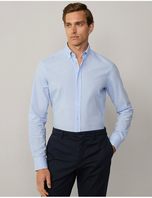 Lichtblauw tailored fit overhemd met puppytooth details