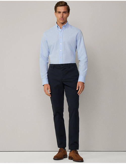 Lichtblauw tailored fit overhemd met puppytooth details