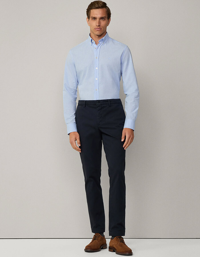Lichtblauw tailored fit overhemd met puppytooth details