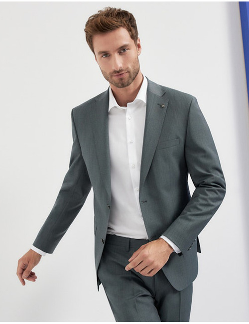 Groene regular fit kostuumvest in virgin wool 55061