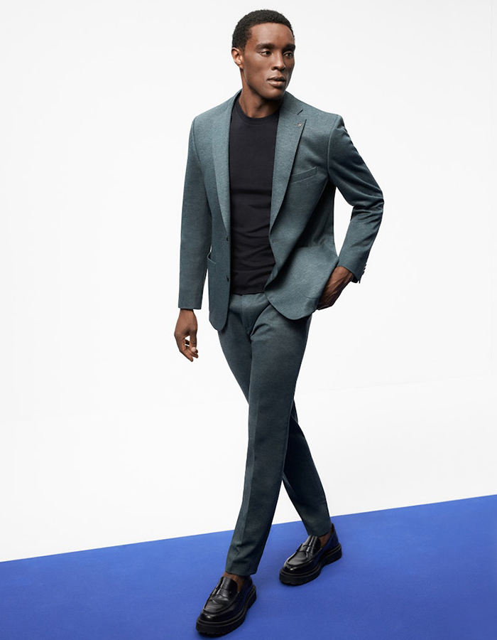 Donkergroene slim fit jersey kostuumvest 55018