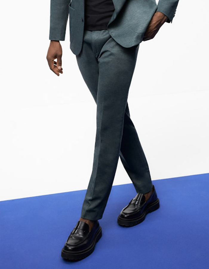 Donkergroene slim fit jersey kostuumbroek 55018