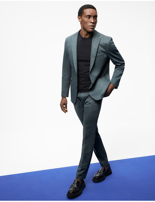 Donkergroene slim fit jersey kostuumbroek 55018