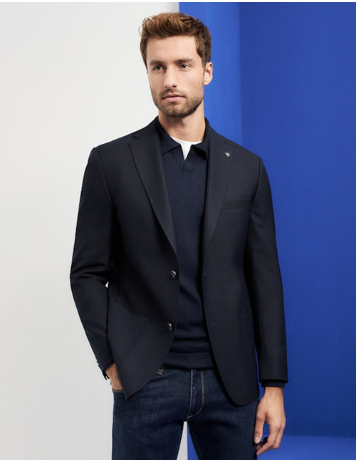 Donkerblauwe regular fit blazer in virgin wool 55082