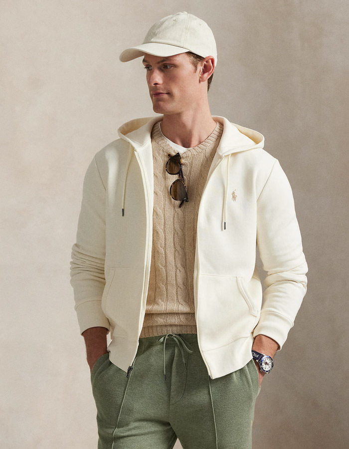 Double-Knit Full-Zip Hoodie – Pale Cream