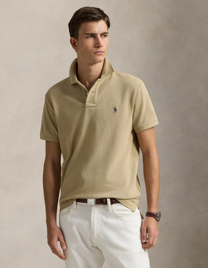Custom Slim Fit Mesh Polo – Coastal Beige