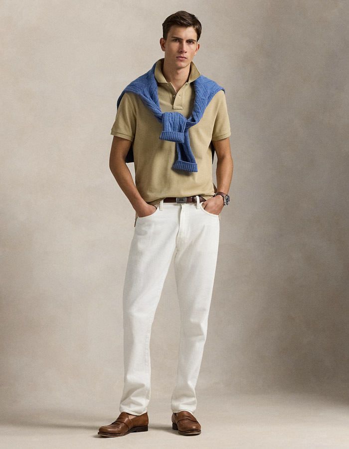 Custom Slim Fit Mesh Polo – Coastal Beige