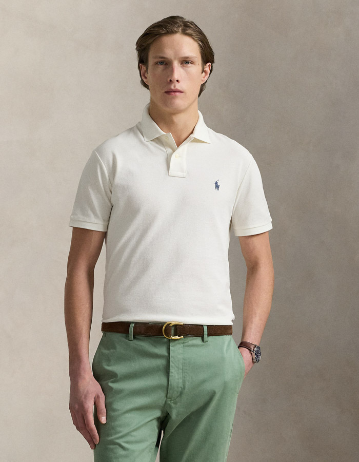Slim Fit Mesh Polo Shirt – Pale Cream