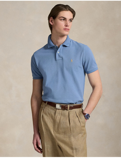 Custom Slim Fit Mesh Polo – Channel Blue
